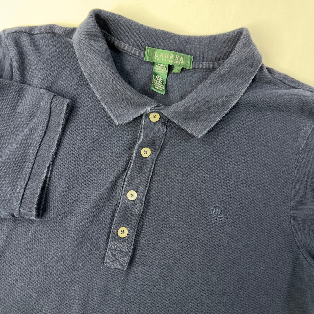 LRL Lauren Ralph Lauren Polo Womens Large Navy Blue Shirt‎ Preppy Golf
